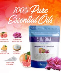 Slim Soak Bath Salt 32 Ounces Epsom Salt with Natural Grapefruit, Geranium and Orange Essential Oils Plus Vitamin C in BPA Free Pouch with Easy Press-Lock Seal 2 Pound (Pack of 1) 9 81zhj haTAL