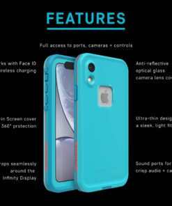 LifeProof iPhone XR FRĒ Series Case - BODY SURF (CEMENT/GARGOYLE/HAWAIIAN OCEAN), waterproof IP68, built-in screen protector, port cover protection, snaps to MagSafe Body Surf (Cement/Gargoyle/Hawaiian Ocean) 14 81zis4b5CTL