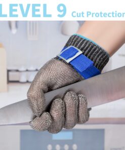 ARCLIBER Level 9 Cut Resistant Glove Stainless Steel Wire Metal Mesh Butcher Glove for Meat Cutting Oyster Shucking Chopping and Peeling Medium (Pack of 1) Blue Strap 7 81zj1CBaiNL 1