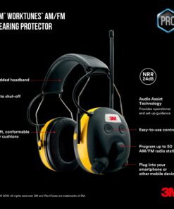 3M WorkTunes Hearing Protector with AM/FM Radio, NRR 24 dB,Black/Yellow 28 81zjCthwJxL