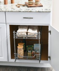 Household Essentials Glidez Multipurpose Chrome-Plated Steel Pull-Out/Slide-Out Storage Organizer for Under Cabinet Use - 2-Tier Design - Fits Standard Size Cabinet or Shelf, Chrome 14.25" - Standard 22 81zkHYd 74L