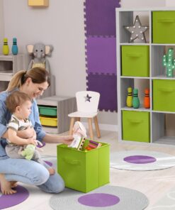 Sorbus Foldable Storage Cubes - 6 Fabric Baskets for Organizing Pantry, Closet, Shelf, Nursery, Playroom, Toy Box, Cubby - 11 Inch Dual Handle Collapsible Closet Organizers and Storage Bins (Green) Green 20 81zkpkHvcL