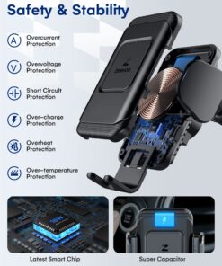 ZeeHoo Wireless Car Charger,15 W Fast Charging Auto-Clamping Car Mount,Windshield Dash Air Vent Phone Holder for iPhone 14 13 12 Mini 11 Pro Max XS XR 8,Samsung S22 S21 S20 Note 20 10 9 8 Black SC-1 39 81zmFFU6 GL