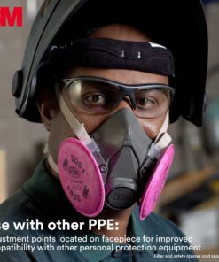 3M Half Facepiece Reusable Respirator 6300, NIOSH, Four-Point Harness, Comfortable Fit, Dual Airline Supplied Air Compatible, Bayonet Connections, Painting, Sanding, Cleaning, Large 21 81zmGgVkJ4L