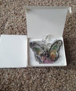 Mom Butterfly Suncatcher with Pressed Flower Wings and Silver Heart Charm - Hanging Height 8" 1 36 81zo8xv07CL