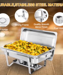 6 Pack Chafing Dish Buffet Set 8 Qt Stainless Steel Complete Chafer Set Catering Warmer Set with Water Pan, Fuel Holder for Parties, Dinners, Catering, Buffet and Weddings 6 15 81zqYXQzoGL 1