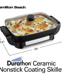 Hamilton Beach Durathon Ceramic Electric Skillet with Removable 12x15” Pan, Adjustable Temperature, Reversible Design, Tempered Glass Lid, Copper Colored Nonstick Surface (38529K) 28 81zy92gCrbL