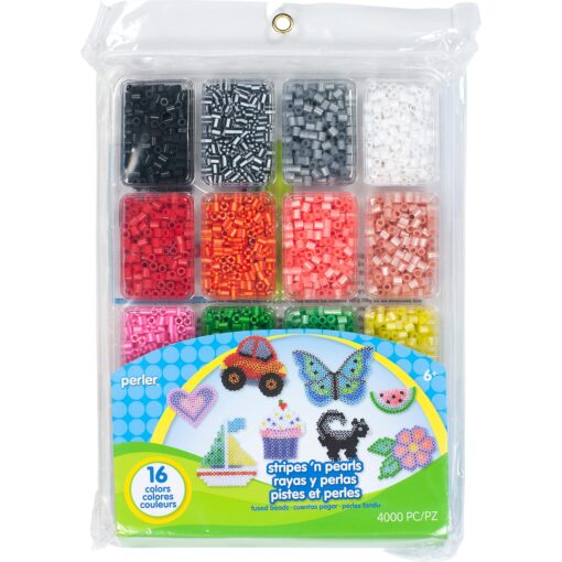 Perler Beads Stripes And Pearls Assorted Fuse Beads Tray For Kids Crafts, 4000 pcs