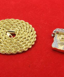 L &L Nation 14K Gold Plated Iced Out CZ Simulated Diamond Crown Jesus Piece Pendant with Rope Chain - Gold Tone Silver Stardust Jesus Necklace Hip Hop Jesus Chain for Men and Women 18 91 0Up0cbzL