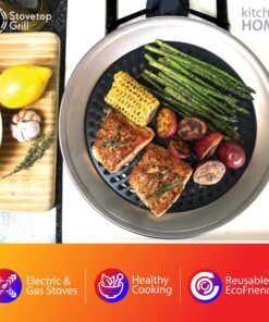 Kitchen + Home Stove Top Smokeless Grill Indoor BBQ, Stainless Steel with Double Coated Non Stick Surface Stove Top Grill 35 91 GzDMqoAL