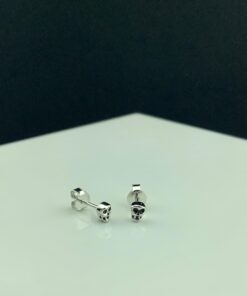 Rhodium Plated Sterling Silver Womans Tiny Skull Stud Earrings Rhodium Plated 22 91 KYlfk1RL