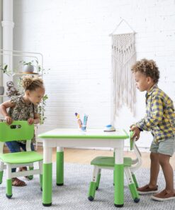 ECR4Kids Dry-Erase Square Activity Table with 2 Chairs, Adjustable, Kids Furniture, Grassy Green, 3-Piece Table&Chairs 18 91 W9 kx8yL