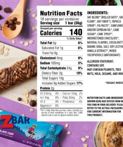 CLIF KID ZBAR - Organic Granola Bars - Chocolate Chip - Non-GMO - Organic -Lunch Box Snacks (1.27 Ounce Energy Bars, 18 Count) 18 Count (Pack of 1) 11 91 hzYWeMYL