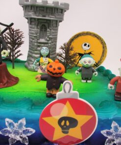 Nightmare Before Christmas 17 Piece Birthday Cake Topper Set Featuring 2" to 3" Cake Topper Figures of Lock, Shock, Zero, Jack Skellington, Sally, Barrel and Other Decorative Themed Accessories 20 910D3b5PgsL