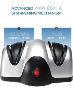Electric Kitchen Knife Sharpener - Professional Knife Sharpener for Straight Edge Knives - 2 Stage Knife Sharpener with Sapphirite Wheels - Repair, Restore & Polish Blades & Cutters - Black Sagler 11 910G2mFKkvL
