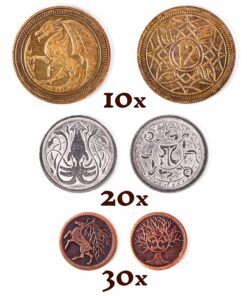 The Dragon's Hoard: 60 Real Metal Fantasy Coins with Leather Pouch | Board Game Accessory for Tabletop RPG Role-Play Strategy Games | Bronze, Silver, and Gold Colored Coins 23 910h27eSuL