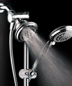 DreamSpa 3-way Shower Combo PLUS Instant-Mount Drill-Free Slide Bar - Enjoy Overhead & Handheld Shower Head with Height/Angle Adjustable Bracket and Stainless Steel Hose for Ultimate Convenience! 4" + 4" Shower Head Combo w/ Slide Bar 20 910qulhhcpL 1