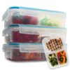 Komax Biokips Set of 3 Lunch Containers – 3 Compartment Food Container for Meal Prep, Portion Control – Microwave & Dishwasher Safe Bento Box Adult Lunch Container w/Locking Lid (37 oz)