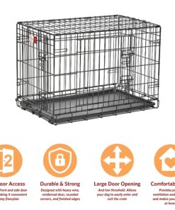 Medium Dog Crate | MidWest Life Stages 30" Double Door Folding Metal Dog Breed Crate | Divider Panel, Floor Protecting Feet & Dog Pan | 30.6L x 19.3W x 21.4H Inches 30.6"L x 19.3"W x 21.4"H Lifestages; Double Door 26 910w OAb0DL