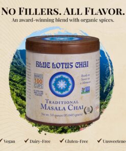 Blue Lotus Chai - Traditional Masala Chai - Makes 100 Cups - 3 Ounce Masala Spiced Chai Powder with Organic Spices - Instant Indian Tea No Steeping - No Gluten 3 Ounce (Pack of 1) 38 91115BQwQVL