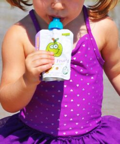 ChooMee SoftSip Food Pouch Top | Baby Led Weaning | No Spill Flow Control Valve, Protects Childs Mouth, 100% Silicone, BPA Free | 2CT Orange Aqua 39 9111Wz XEcL 1