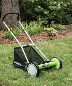 Greenworks 16-Inch Reel Lawn Mower with Grass Catcher 25052,Black/Green, 47"D x 22"W x 29.75"H 16" Reel Mower 37 911UAbK40SL