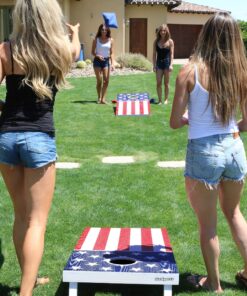 GoSports Flag Series Wood Cornhole Sets – Choose American Flag or State Flags – Includes Two Regulation Size 4 ft x 2 ft Boards, 8 Bean Bags, Carrying Case and Rules America 31 911X4tDAmdL