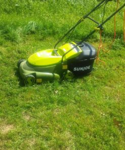 Sun Joe MJ401E 14-Inch 12-Amp Electric Lawn Mower w/Collapsible Handle for Storage, 3-Position Height Control, 10.6-Gallon Bag, Green Original Version 60 911hevozQaL