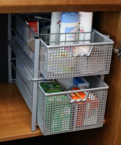 DecoBros Mesh Cabinet Basket Organizer with Split Card, Silver (Medium - 9.4 x 15.3 x 5) Medium - 9.4 x 15.3 x 5 28 9123aNcHcXL