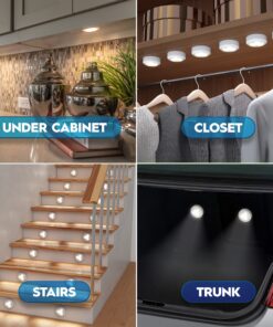 Brilliant Evolution Tap Light Push Lights 6pk w/Batteries + Remote, LED Stick On Lights Under Cabinets Battery Puck Lights with Remote - Under Counter Lighting Wireless Closet Kitchen Night Lights 6 pack (18 batteries included) 36 9124pug T4L