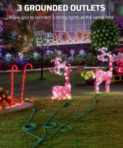 DEWENWILS 25 Ft Outdoor Extension Cord Multiple Outlets for Christmas, Evenly Spaced 3 Outlets Plugs with Safety Cover, 16/3 SJTW Weatherproof Wire for Outdoor Lights and Holiday Decorations Green 17 912CWqp5qnL