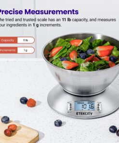 Alternative view of Etekcity Food Kitchen Scale with Bowl, Digital Weight Scale for Food Ounces and Grams, Cooking and Baking, Timer, and Temperature Sensor, 2.06 QT, Stainless Steel