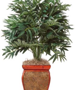 Alternative view of Nearly Natural 6718 35in. Double Bamboo Palm with Decorative Planter Silk Plant,Green Green 35in.