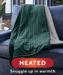 Alternative view of Sunbeam Royal Mink Sherpa Botanical Green Heated Personal Throw / Blanket, Cozy-Warm, Adjustable Heat Settings