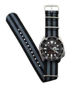 Benchmark Basics Nylon Watch Band - Waterproof Ballistic Nylon One-Piece Military Watch Straps for Men & Women - Choice of Color & Width - 18mm, 20mm, 22mm or 24mm Black / Grey Bond Striped 22 912xdB8MtnL