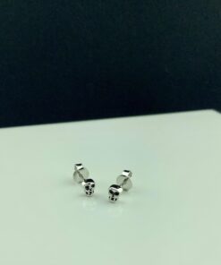 Rhodium Plated Sterling Silver Womans Tiny Skull Stud Earrings Rhodium Plated 23 912yLKtbARL