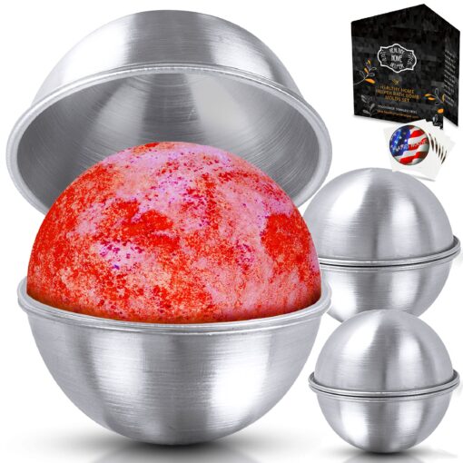 Stainless Steel Bath Bomb Molding Set-3 Metal Round Bath Bomb Molds (6 Half Spheres)- DIY Professional Molds for Fizzy Bombs: Instructional Pamphlet, E-Book & Mesh Storage Bag- Starter Kit 3 SIZES