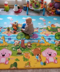Baby Care Play Mat (Large, Playful - Pinko & Friend) 82'' x 55'' Original One-Piece Reversible Rollable Waterproof Play Mat for Infants, Babies, Toddler, and Kids Large 55 9131Em9L6uL