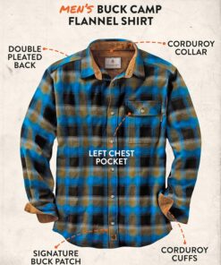 Legendary Whitetails Men's Buck Camp Flannel, Long Sleeve Plaid Button Down Casual Shirt, Corduroy Cuffs Cobalt Plaid Large Tall 10 9134hzB3VpL