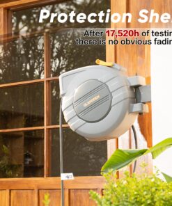 GLAHODEN Retractable Garden Hose Reel, 5/8in x 65ft+6ft Slow Return System Water Hose Reel, Patented Design for Any Length Lock Increase Flow Rate By 20% 2 Year Anti-fading Hose Reel Wall Mount 5/8" 65FT 18 9135IHUkW2L