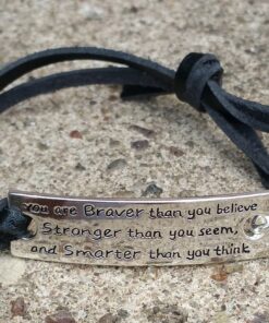 Pink Box You are braver than you believe Sterling Silver Plated Bracelet with Inspirational Message 4 913ADiRLnL