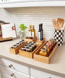 Seville Classics Bamboo Premium Organizer Storage Bins for Kitchen Silverware, Pantry, Closet, Office Desk, Pens, Utensils, Makeup, K Cup, Bamboo, Bin Set w/Dividers (5 Piece) Bin Set w/ Dividers (5 Piece) 24 913MVn1 KL