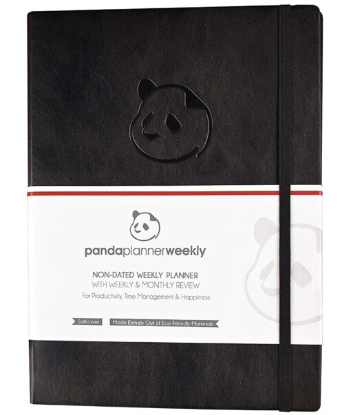 Panda Planner Undated Weekly Planner - 12 Month Organization - Productivity & Happiness - Journal - Daily Gratitude - Bonus Monthly Agenda - Black - Softcover