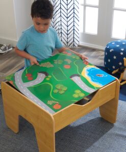 KidKraft 2-in-1 Reversible Top Activity Table with 200 Building Bricks and 30-Piece Wooden Train Set, Natural, Gift for Ages 3+ 34 913ULtMD9eL