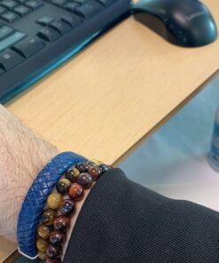 FIBO STEEL Stainless Steel Braided Leather Bracelet Cuff Bracelet for Men 7.5-8.5 inches Blue 8 Inches 13 913Yf7MKPZL