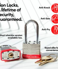 Lion Locks 12 Keyed-Alike Padlocks w/ 2” Long Shackle, 24 Keys, Hardened Steel Case, Pick Resistant Brass Pin Cylinder (12-Pack) for Hasp Latch, Shed, Fence, Gate Chain, Cable, Locker Lock, Gym Door 12PACK Long Shackle 19 913YwCXoFsL