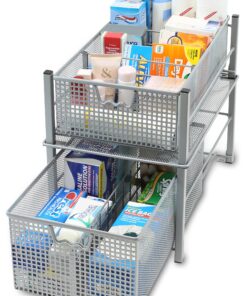 DecoBros Mesh Cabinet Basket Organizer with Split Card, Silver (Medium - 9.4 x 15.3 x 5) Medium - 9.4 x 15.3 x 5 29 913sjVPy1EL