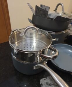 GreenPan Lima Hard Anodized Healthy Ceramic Nonstick 12 Piece Cookware Pots and Pans Set, PFAS-Free, Oven Safe, Gray 35 914 gI9wxL