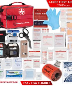 Surviveware Comprehensive Premium First Aid Kit Emergency Medical Kit for Trucks, Cars, Camping, Office and Sports and Outdoor Emergencies - Large 200 Piece Set Regular 37 9144pjxgScL