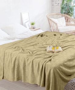 Utopia Bedding 100% Cotton Blanket (Queen Size - 90x90 Inches) 350GSM Lightweight Thermal Blanket, Soft Breathable Blanket for All Seasons (Tan) Tan Queen 19 9148VApRLAL